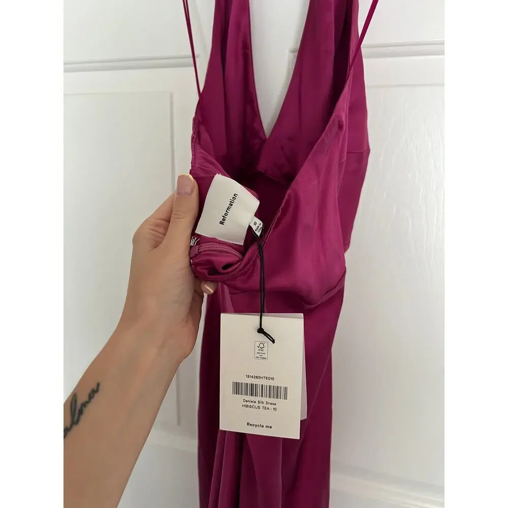 NWT Reformation Daniela Silk Dress $398 MSRP in Hibiscus Tea Purple - Picture 5 of 8